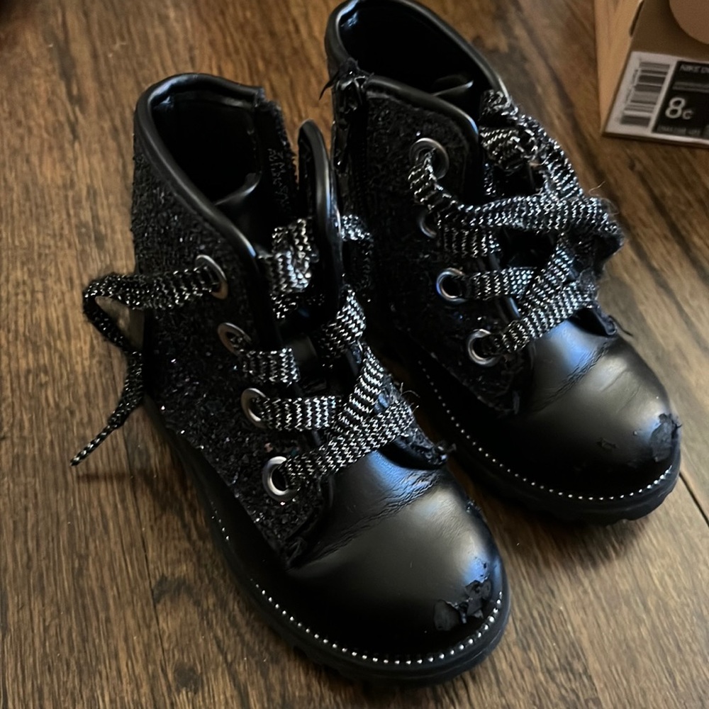 Size 7 - Olive & Eddie Sparkle Black Lace Up Boots